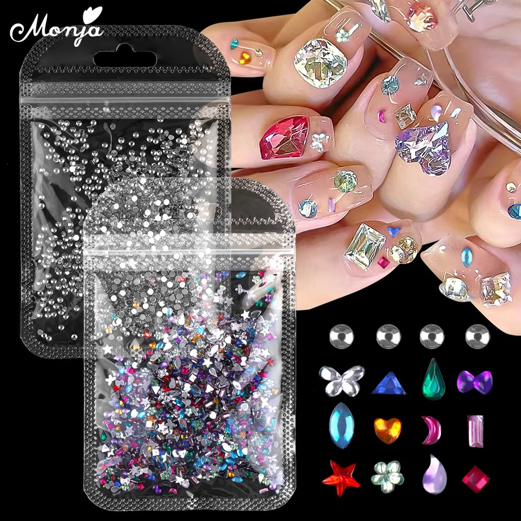 

Monja дизайн ногтей Блеск Кристалл Алмаз разразы плоская спина многоцветные нестандартные 3D стеклянные украшения для ногтей DIY маникюрные ук...