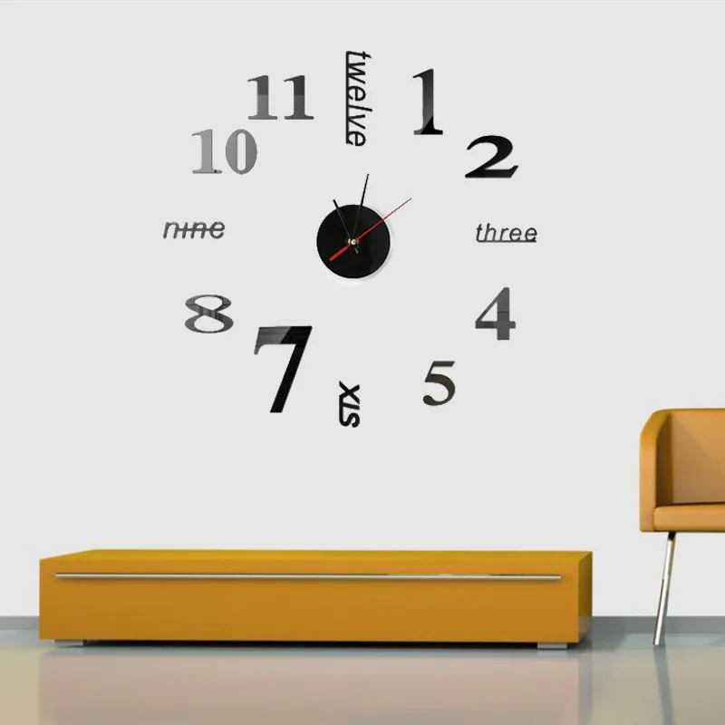 

40x40CM 3D Wall Clock Mirror DIY Wall Stickers Creative Wall Decor Removable Art Decals Sticker Living Room Bedroom Mute Clock
