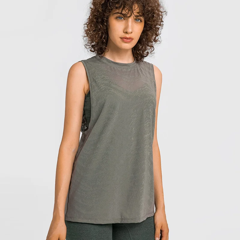 2022 Lulu Women Loose Tank Running Workouts Clothes Jacquard Breathable Tank Tops Blouse Gym Tank Sports Vest