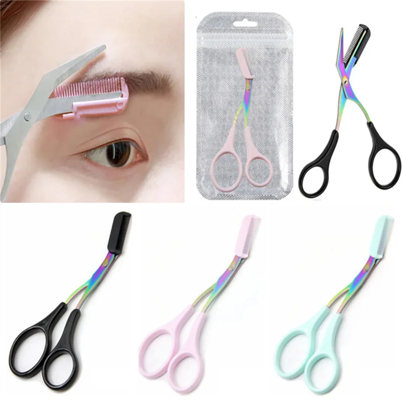 

1pcs Colorful Eyebrow Trimmer Scissors Comb Eyelash Hair Scissors Clips Shaping Eyebrow Razor Grooming wenkbrauw trimmer YZL1