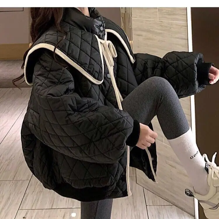 Winter Woman Fashion Elegant Noble Warm Cotton Jacket French Niche Style Retro Gentle Fairy Slim Big Collar Down Padded Jacket