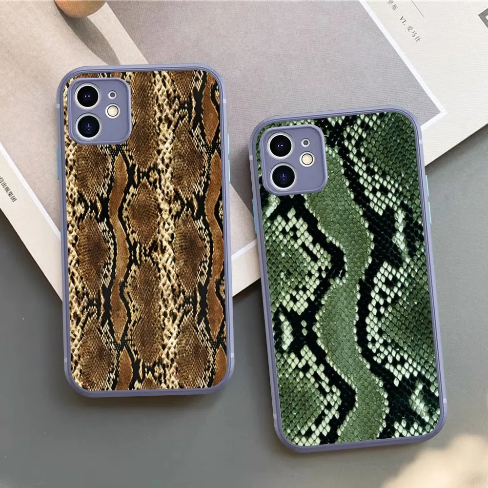 

Snake Skin Print Animal Phone Case For iPhone 14 X XR XS 7 8 Plus 11 12 13 pro MAX 13mini Matte Shockproof Case