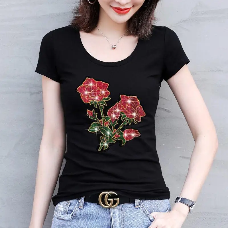 Футболка женская с коротким рукавом Облегающая рубашка из 95 хлопка Модный