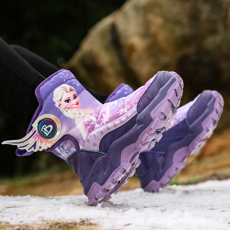 

Disney frozen children's bow thick warm anti-skid soft bottom cotton shoes girl snow boots boots student cotton shoes