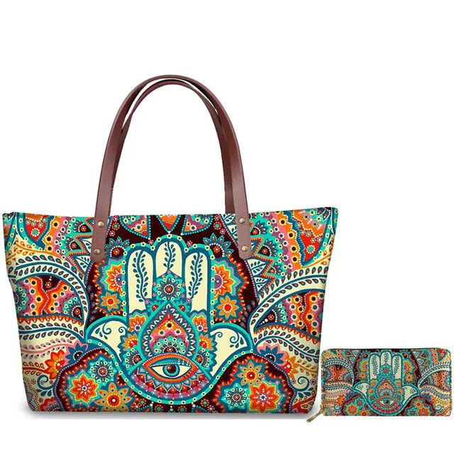 

2022 Woman Handbags Hamsa Hand Pattern Printed Women Shoulder Bag 2 piece Set Composite Bags Tote Bag Bolsa Feminina