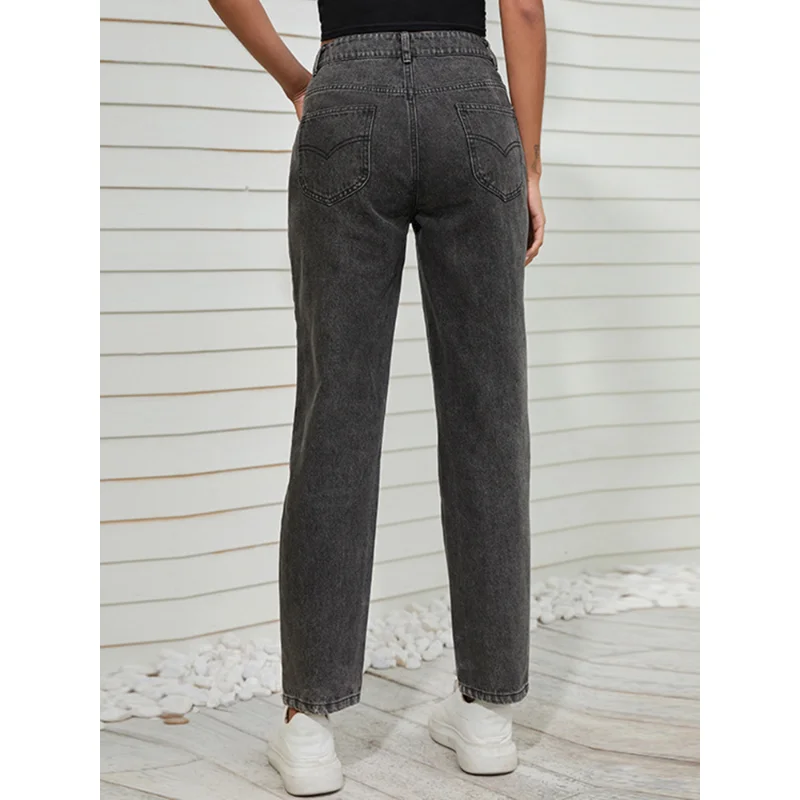 Jeans Women 2023 European Beauty Jeans Washed Women's Casual Black Straight Mid Waist