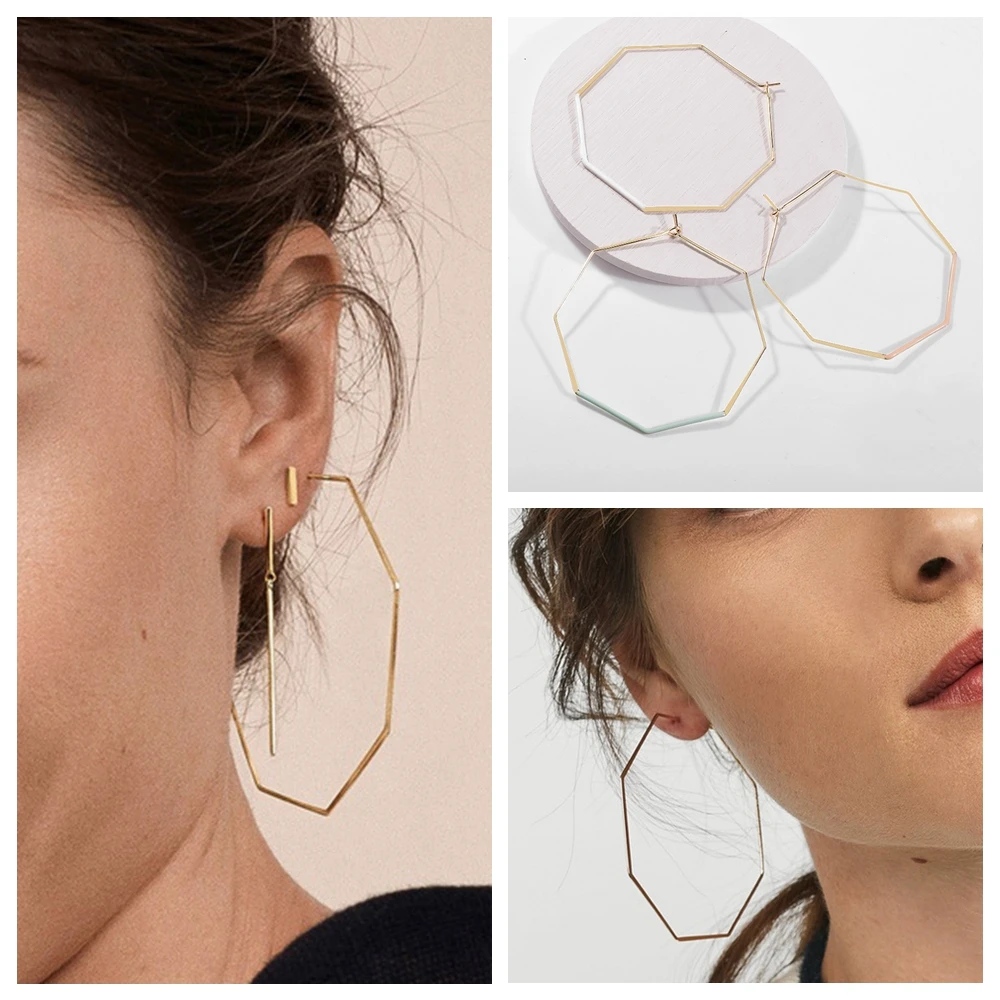 

New Geometric Simple Hexagon Frame Drop Earrings for Women Creative Exaggeration Lightweight Polygon Earrings Jewelry