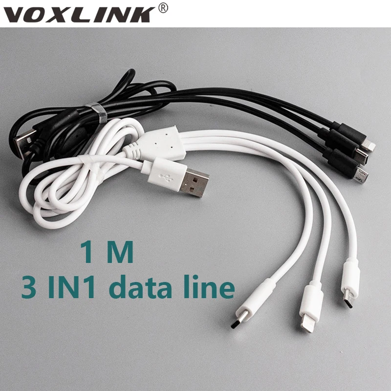 USB-кабель для передачи данных VOXLINK 3-в-1 из ПВХ 1 м с 8-контактным шнуром Micro USB Type-C iphone