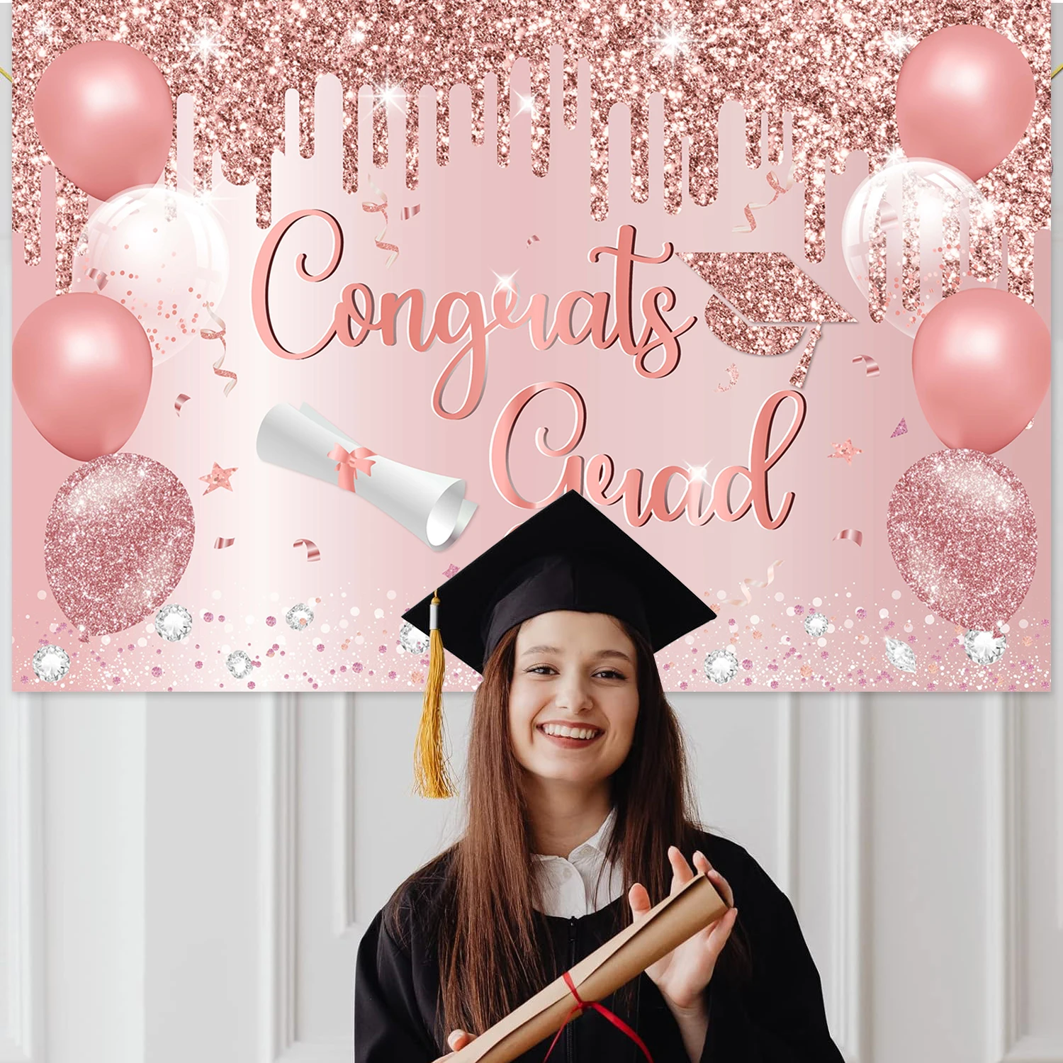 Фоны для выпускного 5*3 фута 2024 розовое золото