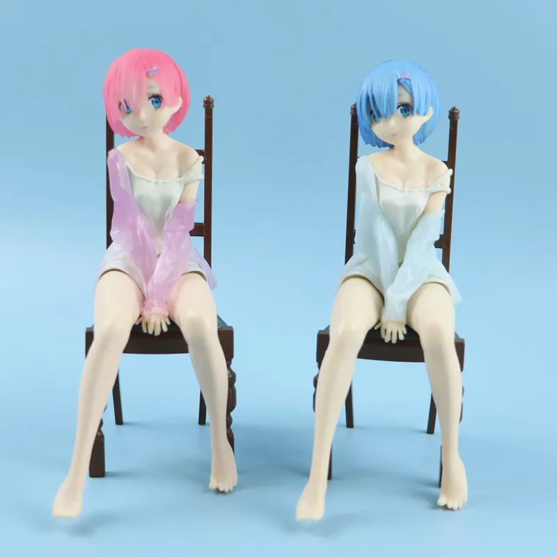 

15CM Pajamas Rem figure Anime Re:Life In A Different World From Zero kawaii girl Chair Rem figurine PVC Collection Model Toy