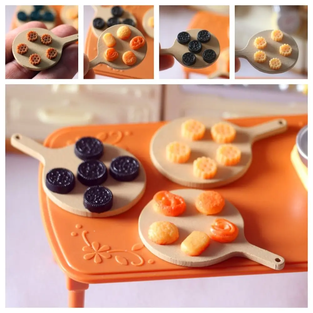 

Doll House Accessories 1:6/1:12 Dollhouse Food Doll House Cute Mini Cookie Tray Model Bread Cake Tray Wooden Resin Cookie Model