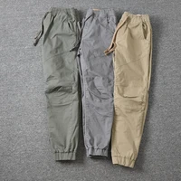 mens jeanspants high waist cargo pants solid color drawstring casual vintage cropped trousers social clothing for daily wear