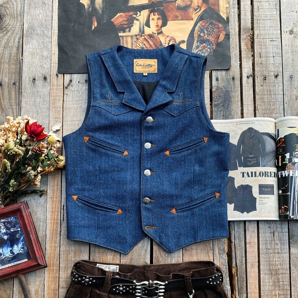 

Портновский твидовый Джентльменский жилет в западном стиле из джинсовой ткани в стиле ретро