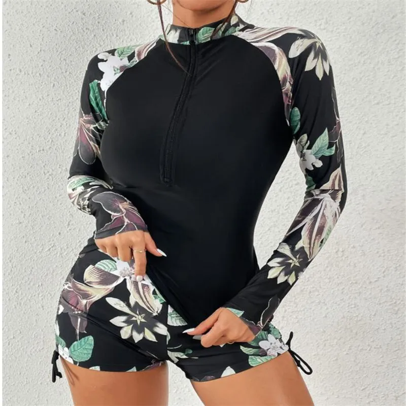 

Female Swimsuit With Long Sleeves Swimwear Sports Surfing Tankini Set Beachwear Two-Piece Bathing Suits Pool Women Swimming Suit