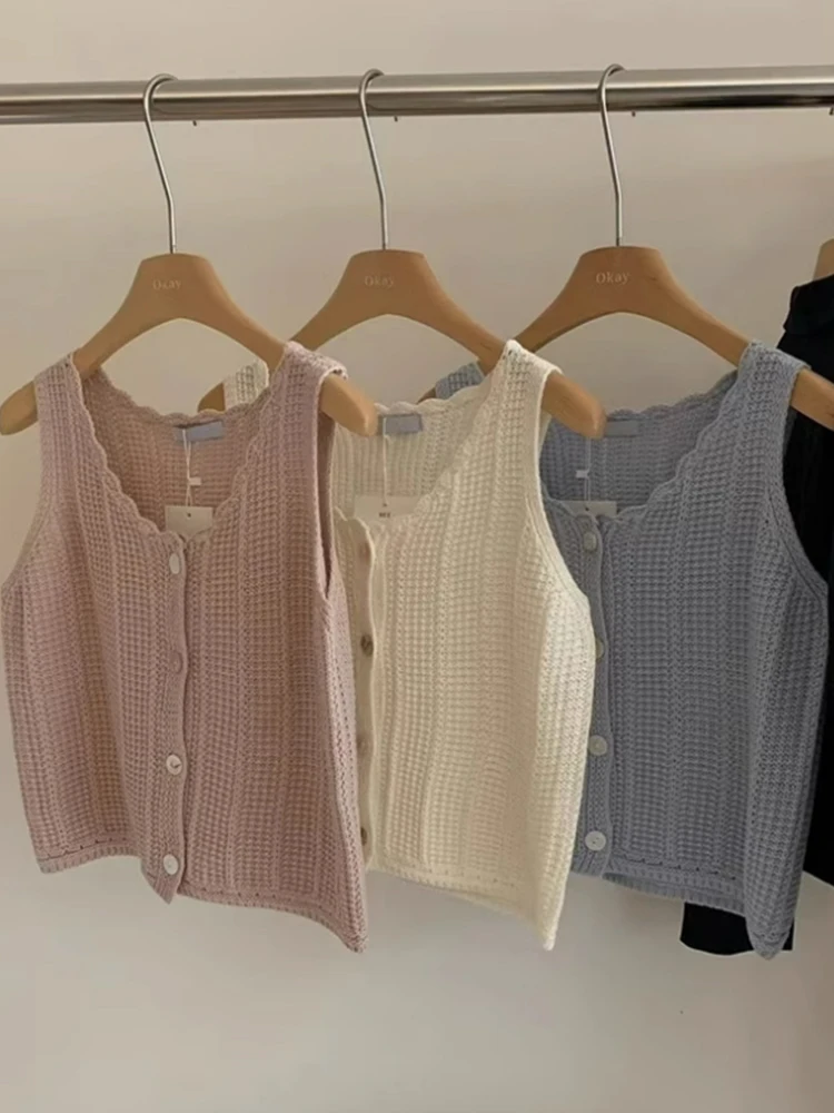 

Gyaru Simple Solid Crochet Top Vintage Y2k Summer Ins Basic Camisole Fashion Off Shoulder Sleeveless Casual Vest 2000s Aesthetic