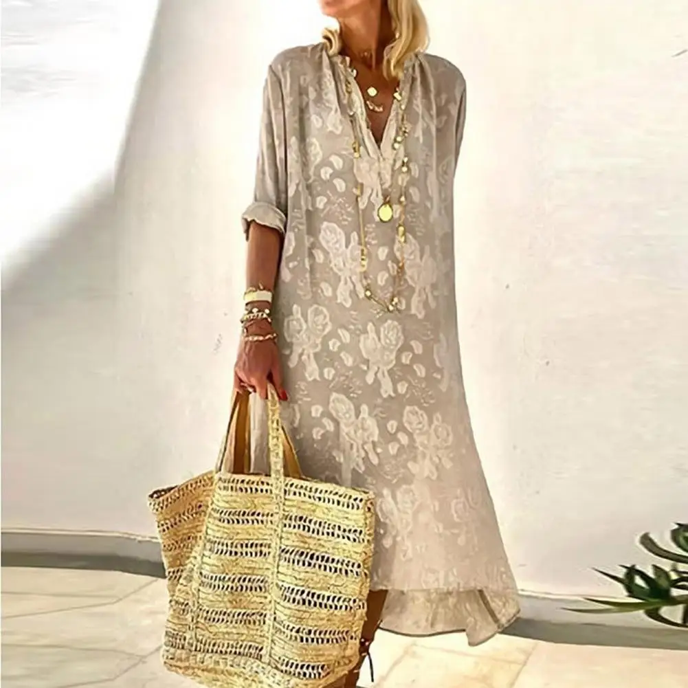 

Summer Dress for Women 2022 Elegant V Neck Lightweight Embroidery Flower Print Long Dress Women Streetwear Party Dress
