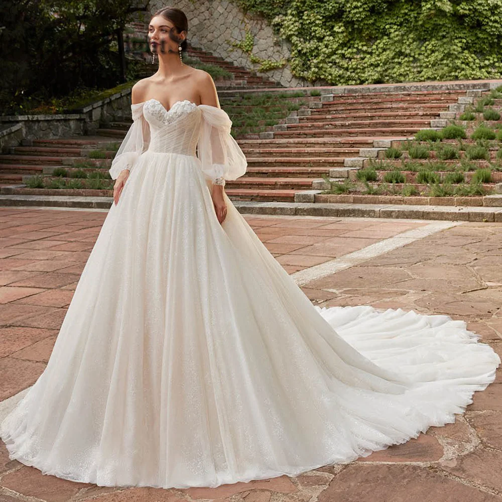 

Женское свадебное платье с рукавами-фонариками, на молнии