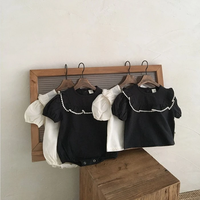 

2022 A, одежда для маленьких девочек, костюм или рубашка для скалолазания с листьями лотоса, летняя рубашка с рукавами-фонариками для девочек, или цельная одежда, короткая