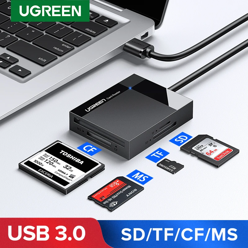 UGREEN USB 3.0 Card Reader SD Micro SD TF CF MS Compact Flash Card Adapter per Laptop Multi Card Reader 4 in 1 Smart Card Reader