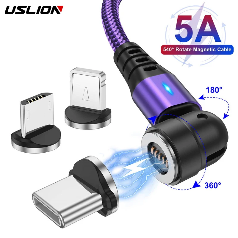 Магнитный Кабель USLION 5 А Быстрая Зарядка Типа C К Разъему Micro USB Lightning
