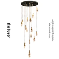 creative copper staircase suspension lamp villa hall chandelier home decor bedroom pendant light for bedside crystal ceiling