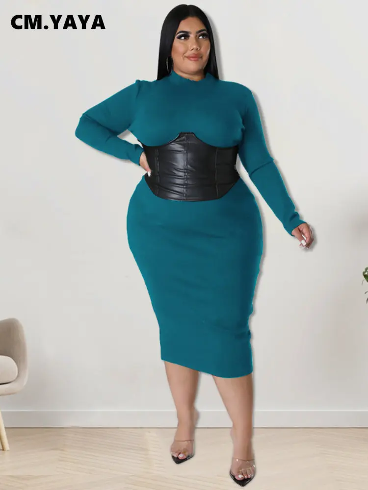 

Женский кожаный корсет CM.YAYA, составного кроя, с высокой талией, на молнии сзади, с круглым вырезом и длинным рукавом, платье-миди Boydcon, женские...