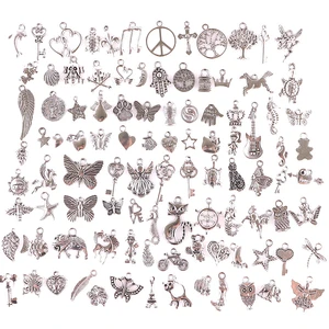 100pcs Mixed Animal Series Butterfly/Cat/Key/Star Charm Antique Silver Color Pendants DIY Jewelry for Making Accessaries M039