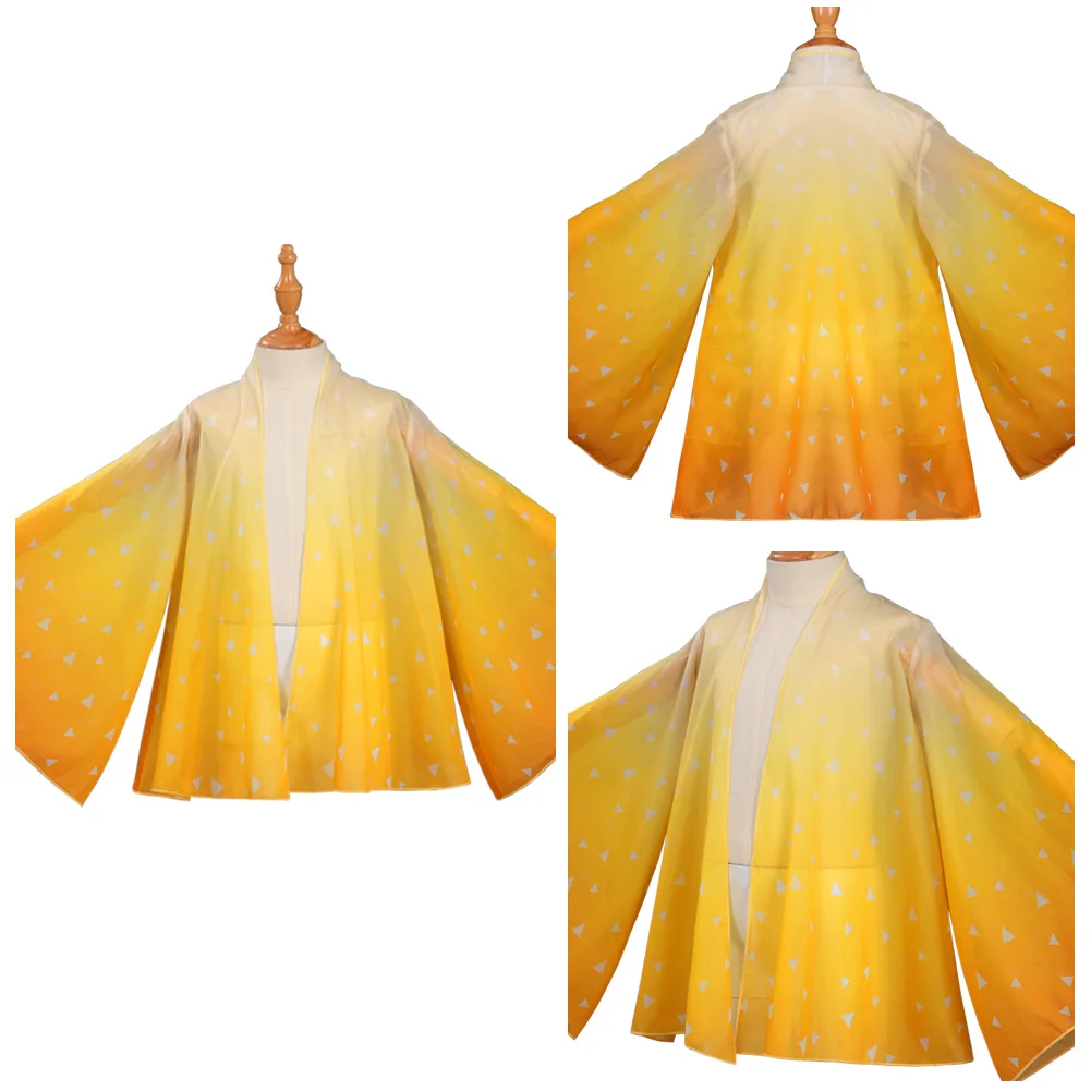 

Kids Children Demon Slayer Agatsuma Zenitsu Cosplay Cloak Cape Kimono Coat Halloween Carnival Suit