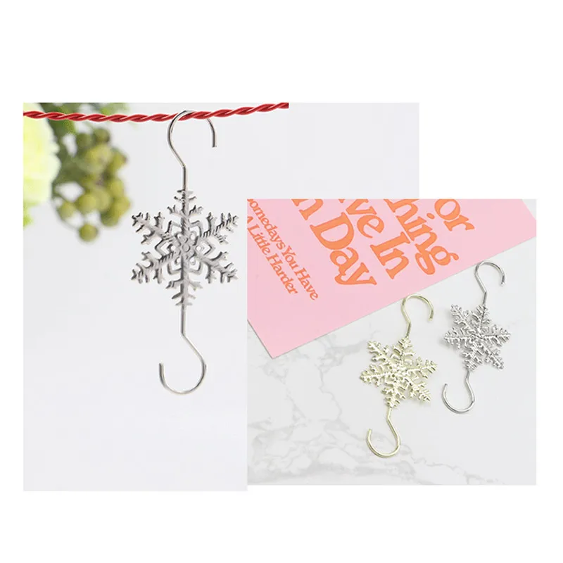 10pcs/set Snowflake Hooks Stainless Steel Ornament Holder For Christmas Trees Stocking Gift Golden Silver Color