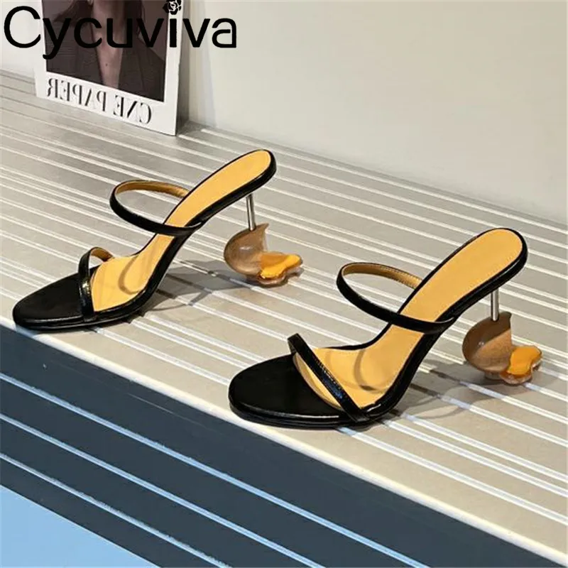 

2022 New Designer Egg High Heel Slippers Women Sexy Leather Mules Brand Shoes Summer Rose Flower Heel Wedding Party Shoes Woman