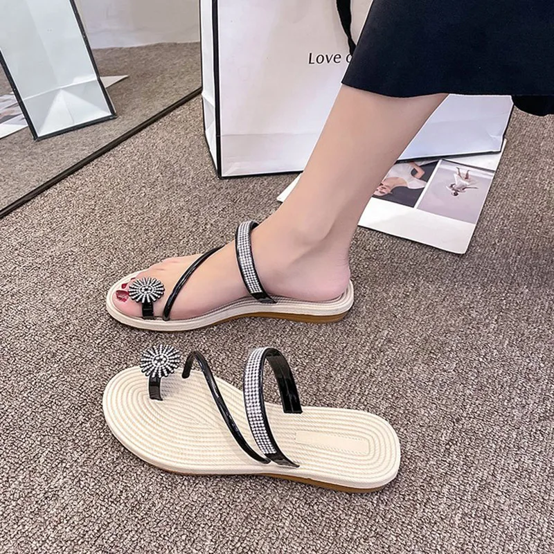 Fashion Rhinestone Set Toe Sandals and Slippers Women's Summer Casual Comfortable Slides Women Shoes for Women Slippers Women