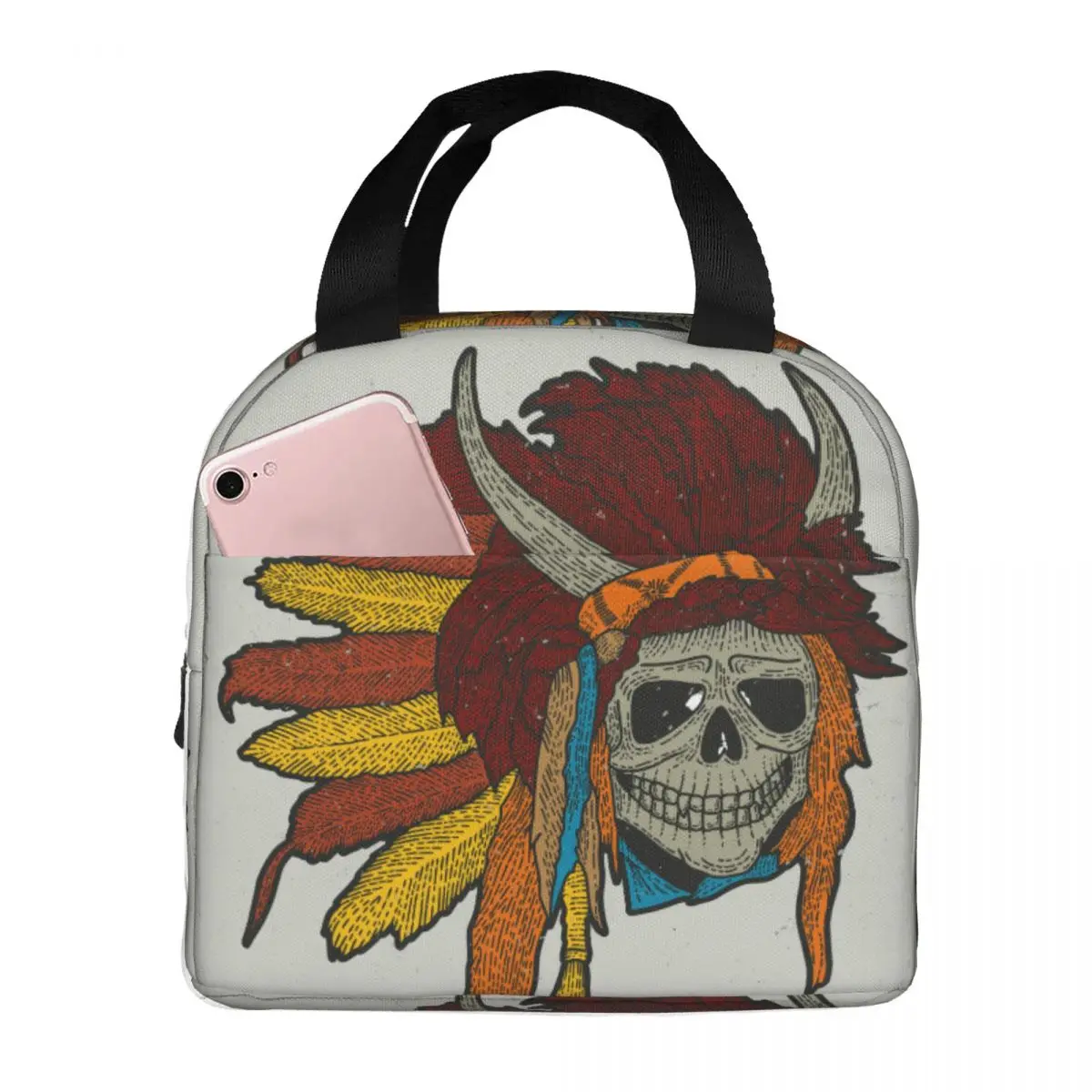 

Изолированная сумка для ланча, тепловая Индийская маска с черепом, сумки-тоуты, сумка-холодильник для пикника, пищи, Ланч-бокс