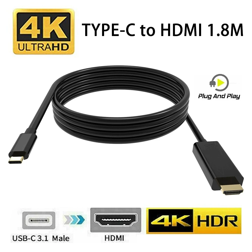 

USB 3.1 Type C to HDMI-compatible Adapter Cable 2M Type C To HD 30Hz 4k USB C Cable Extend Adapter for Macbook Samsung S8