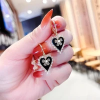 pearl black gold love summer heart shaped earrings for women 2022 luxury bow crystal pearl summer jewelry korean french luxury