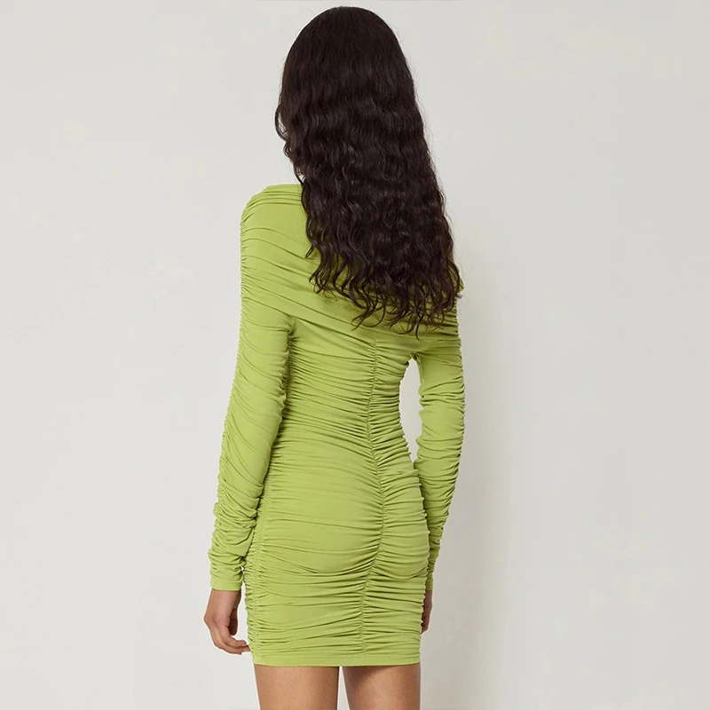 Сексуальное плиссированное вечернее платье с разрезом на шее и высокой талией