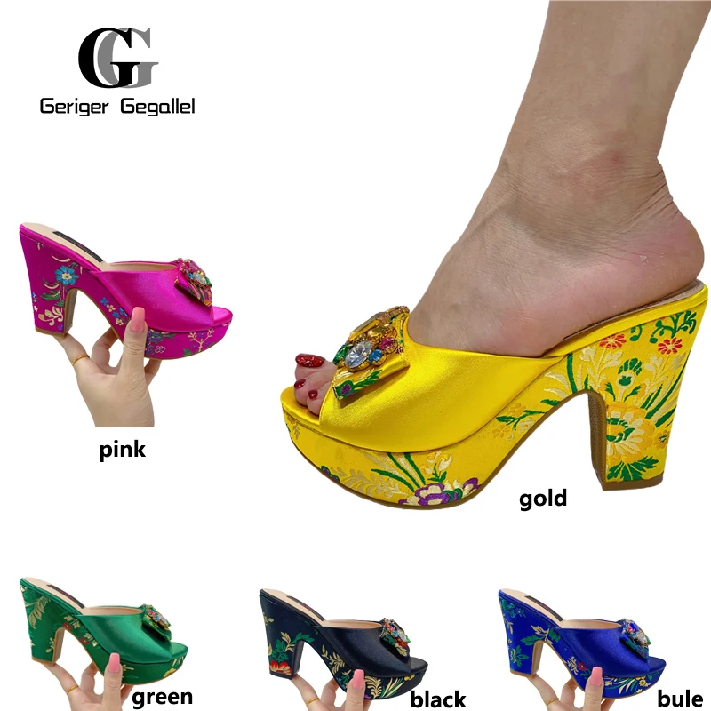 2023 Top Designer Wedding Women Shoes Artificial Embroidery African Fashion Party Diamond Gemstone Sandals Summer