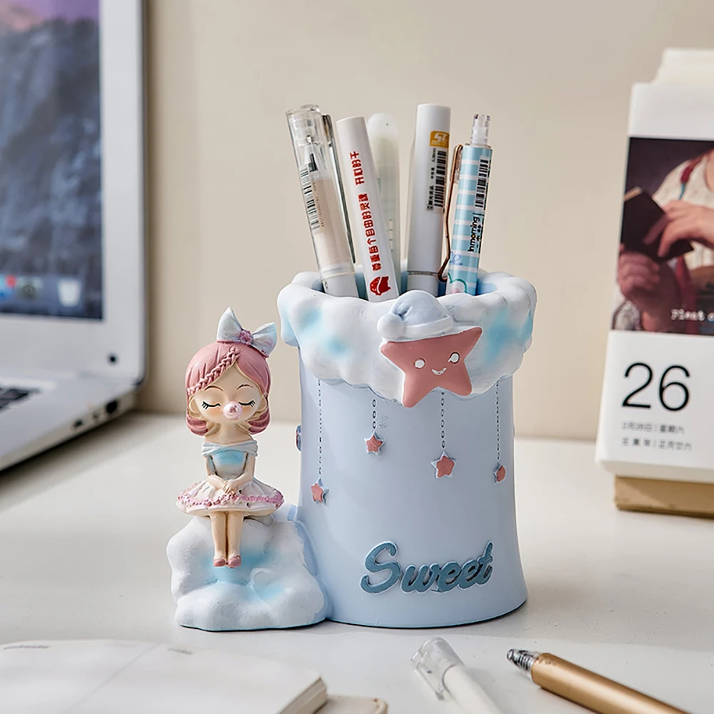 

Kawaii Desk Organizer Resin Pen Holder Desktop Organizer Cute Girl Princess Office Stationery Cosmetics Storage Box Lovely Gift