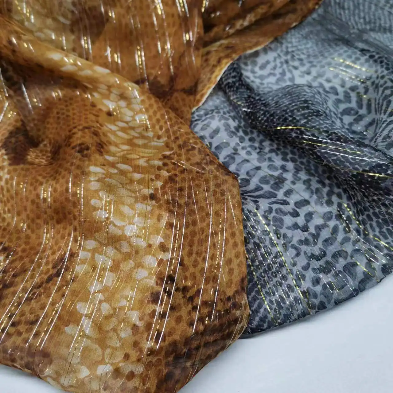 Metallic Georgette Snake Pattern Silk Dress Shimmer Jacquard Shiny Silk For Dress Scarf
