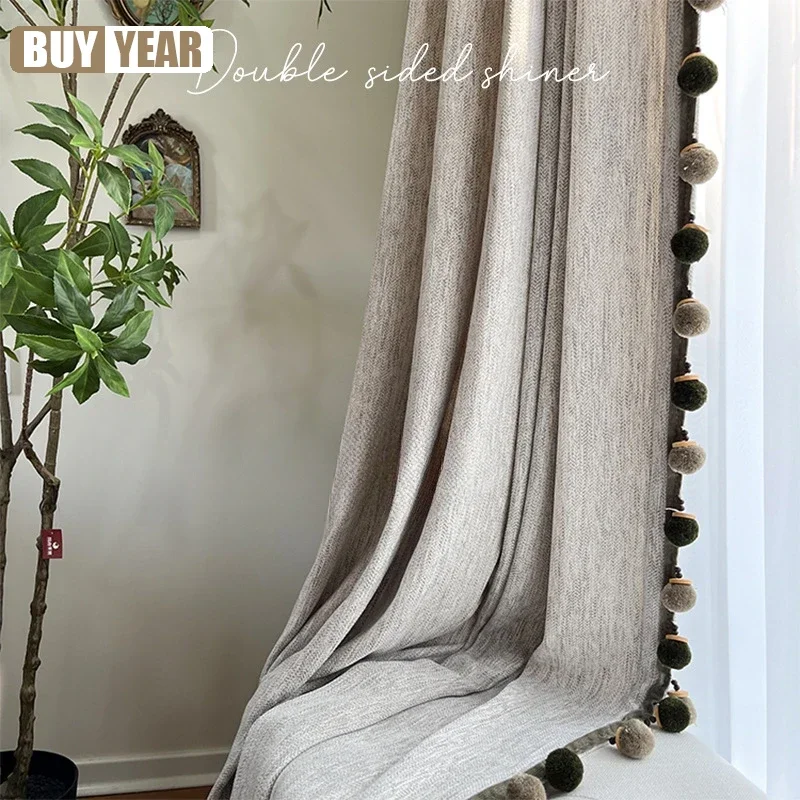 Двусторонние синельные современные простые темно-зеленые кружевные шторы в