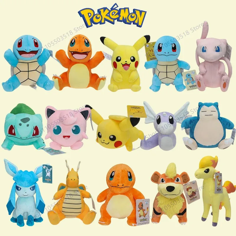Фото Оригинальные плюшевые игрушки Pokemon, мягкие плюшевые куклы-животные: Чармандер, Сквиртл, Гроулит, Пикачу, Бульбазавр, Мью, Снорлакс, Джиглипф, подарок №1