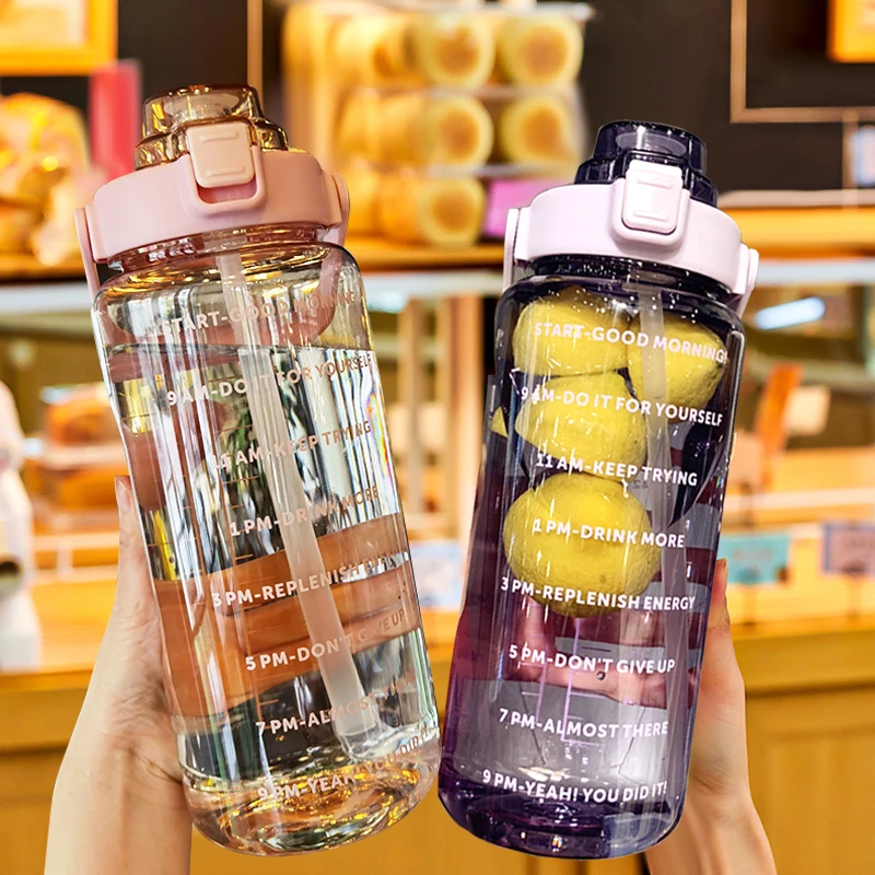 

Портативная Спортивная бутылка для воды объемом 2 литра с маркером времени, пластиковые чашки, уличные мотивационные Соусники для фитнеса д...