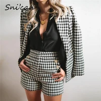 black plaid woolen tweed blazer mujer fashion autumn spring double breasted office ladies jacket coat za basic outwear 2022 top