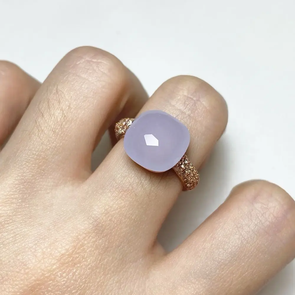 

Pomellato 12.6mm Ring Candy Style Zircon Ring Flat Pink Green Purple Crystal Ring For Women Candy Ring Fashion Jewelry Gift