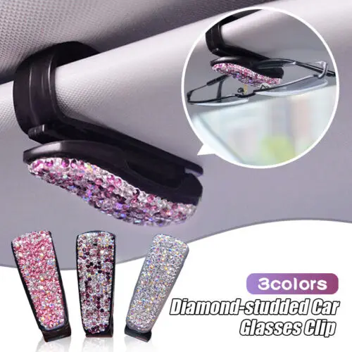 

Car Auto Accessories Sun Visor Glasses Holder Clip For Woman Bling Rhinestone