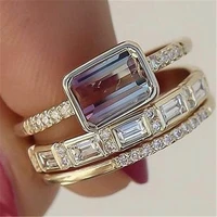 3 pcsset trendy geometric cubic zircon wedding ring set for women party engagement jewelry copper hand accessories size 5 11