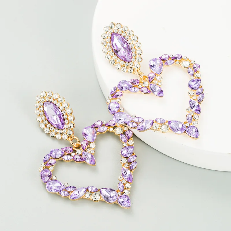 

Heart Exaggerated Shaped Earrings Alloy Inlaid Color Diamonds Retro Style Female Chaoren Super Shiny Full Diamond Earrings 2022