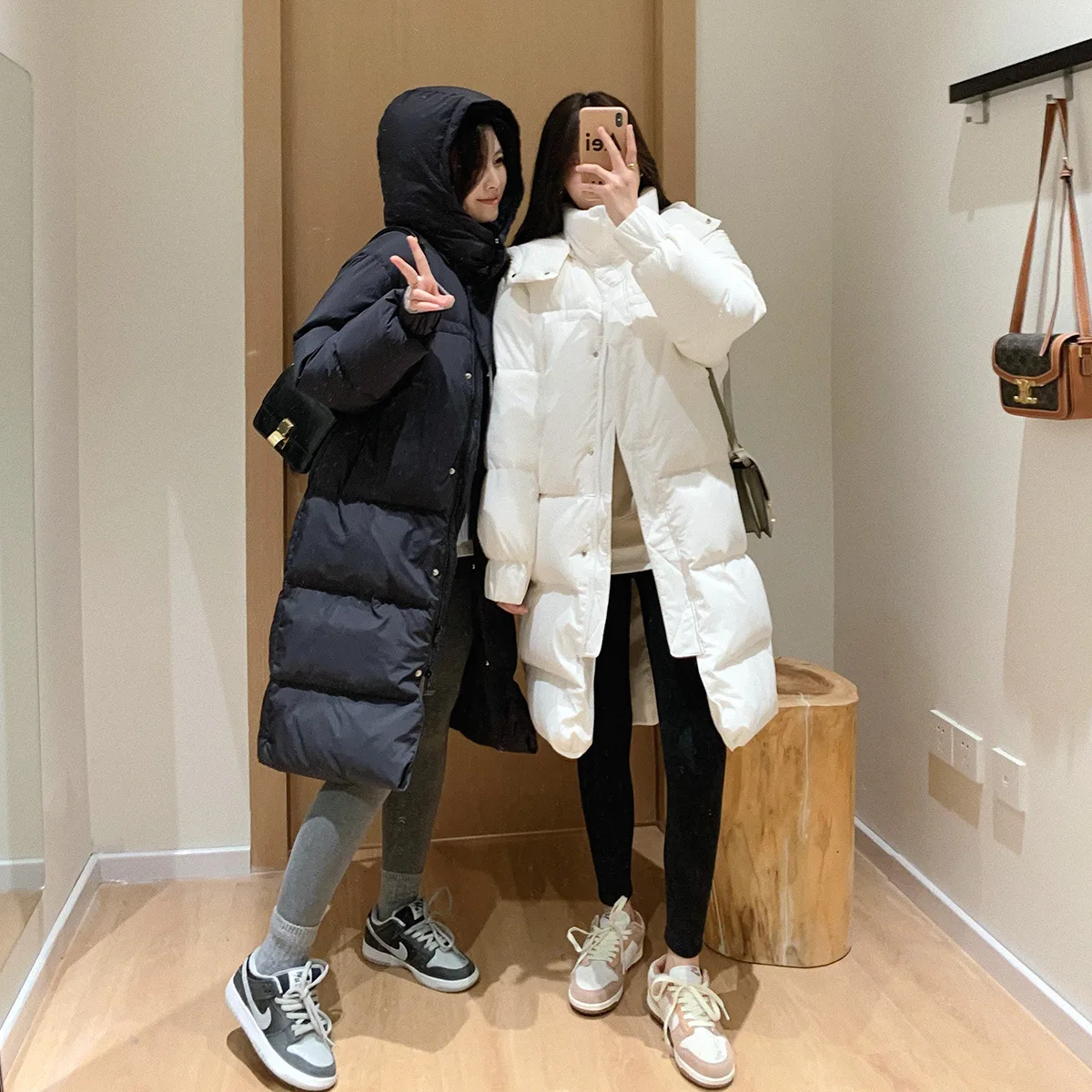 High-density Down Jacket Lengthened and Thickened Winter New Warm Standing Collar Hooded Down Jacket Winter New Coat Women