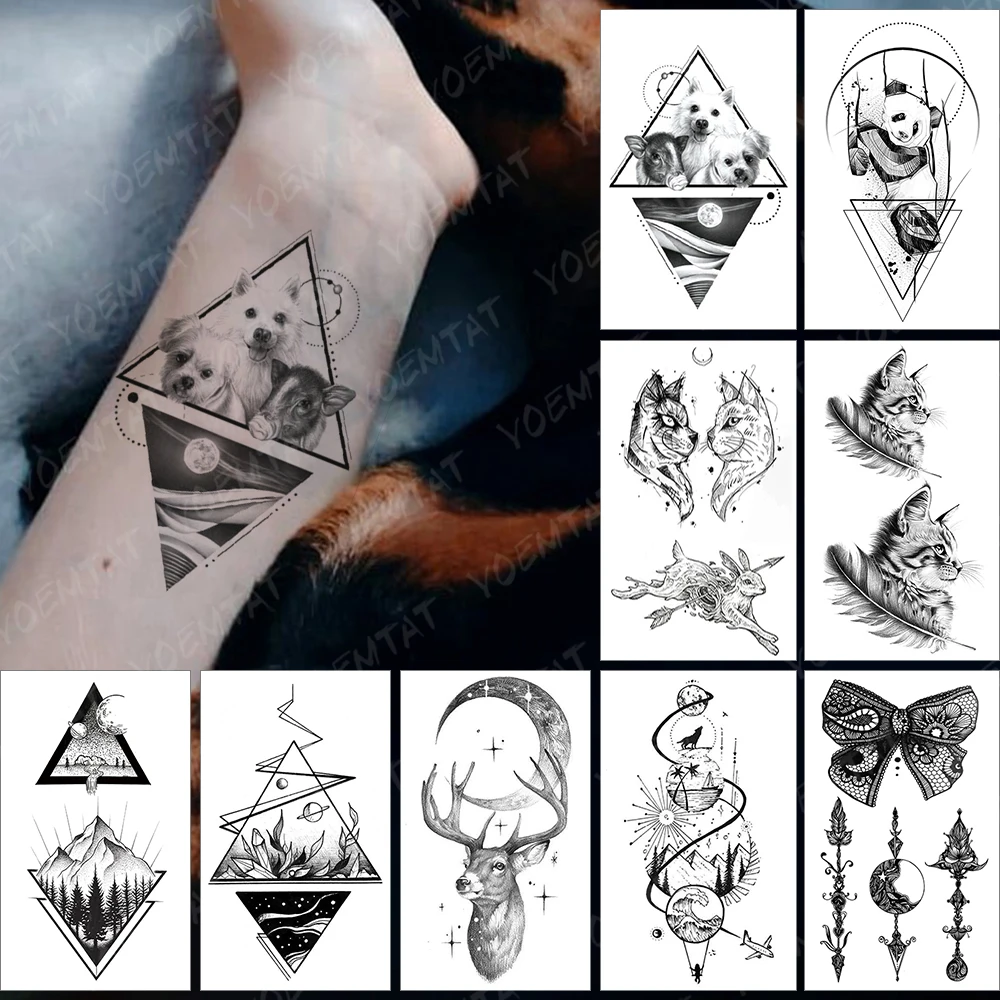 Водостойкая Временная тату-наклейка маленькая собака свинка панда животное