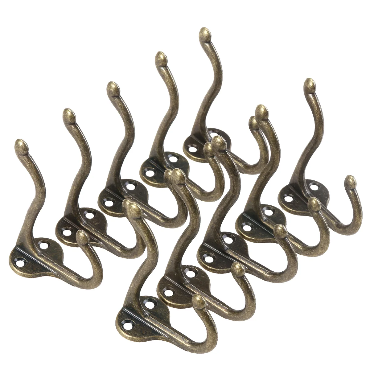 

10pcs Bronze Dual Hole Simple Vintage Hook Handy Wall Mounted Hooks for Bags Clothes Accessories
