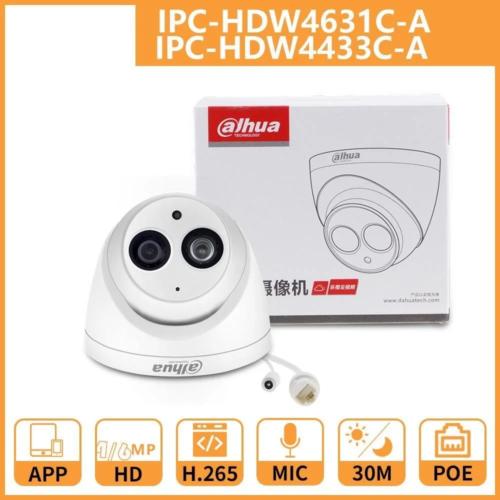

Dahua IP Camera Security 4MP IPC-HDW4433C-A HD 6MP IPC-HDW4631C-A Camara Surveillance Night Vision IR PoE Built-in Mic Cameras